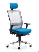 Executive chair with upholstered Bill headrest, synchronised and depth-sliding mechanism, height- and width-adjustable armrests, polished aluminium base