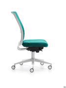 Side view of the backrest of the Bill chair, in the version with white plastic back frame and upholstered inner part