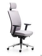 Bill executive chair in upholstered version, with 4D adjustable armrests (height, width, depth and swivel support) and polished aluminium base