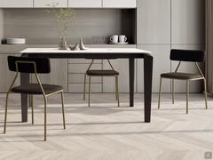 Hazel upholstered kitchen chair - in this shot Hazel with rectangular backrest matches the table Tom