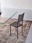 Alessia minimalist chair by Cattelan with seat and backrest upholstered in dark brown leather and graphite painted metal frame