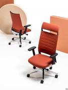 Expo Light office chairs in high and low versions, both upholstered, with polished aluminium base and details