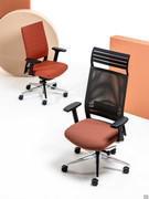 Expo Light office chairs in executive version with headrest and armrests with mesh backrests and task version with upholstered backrests