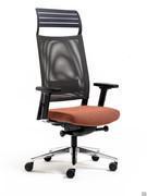 Expo Light executive office chair, with reclining mesh backrest and flexible polypropylene headrest, black and polished aluminium frame