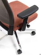 Detail of the height-adjustable aluminium armrest with swivelling and depth-adjustable black TPU support