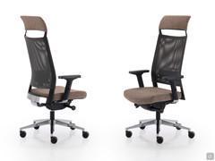 Expo Light executive chair with polished aluminium frame, seat and headrest upholstered in Gyre fabric and mesh backrest in Antique Bronze colour