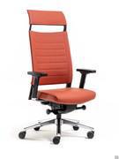 Expo Light executive chair in the version with aluminium frame and seat, back and headrest upholstered and covered in fabric, faux-leather or leather of your choice