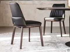Upholstered chair with ash frame Belinda by Cattelan, here in the version without armrests covered in leather