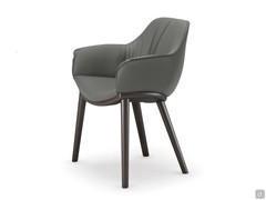 Side view of the Scarlett chair with 4-leg frame in solid ash wood available in natural or stained as in photo
