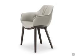 Scarlett dining chair by Cattelan with upholstered seat and backrest covered in leather resting on 4-leg frame in solid ash wood stained burnt oak