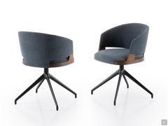 Velis armchair in the "cockpit" version with seat and back covered in Apollo fabric colour 704, seat frame in walnut-stained ash wood