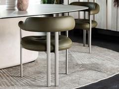 Greta green leather low lounge chair by Cattelan, with titanium embossed metal frame