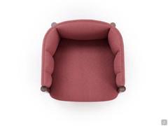 Top view of the Domizia armchair, with its distinctive square shape and vertical or horizontal quilting (in this case the former) on the armrests