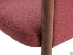 Detail of frame and seat of Domizia armchair, solid wood and fabric