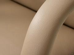 Detail of armrest with leather-covered support 