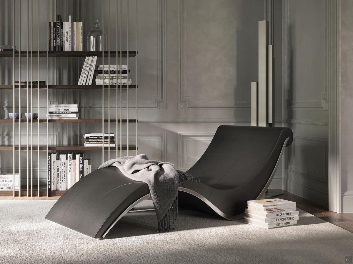 Curved designer chaise longue Sylvester by Cattelan upholstered in leather or leatherette
