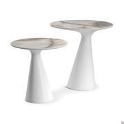 Pair of white painted polyurethane round tables Peyote 