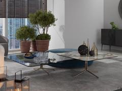 Cursus side table with thin metal base in pairs