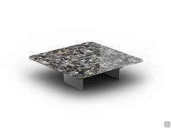 Low coffee table for living room Eze with 100 x 100 cm glossy agatha black ceramic top and titanium lacquered metal base