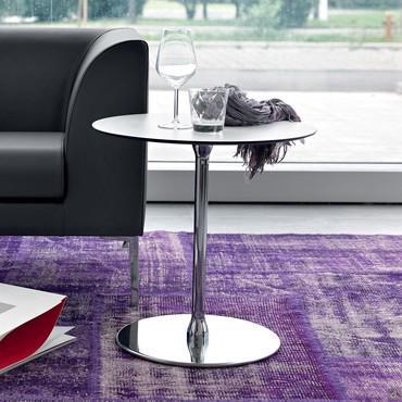 Alias is a contract end table in a round, square and rectangular shape 