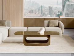 Odyssey coffee table with bronze hammered glass top and vintage bronze brushed metal base