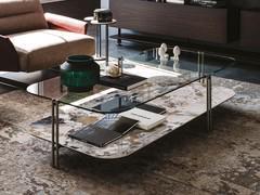 Biplane coffee table by Cattelan with transparent glass top and Keramik KM11 Marmo Makalu stone lower surface