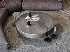 Arena coffee table for sofa front by Cattelan in Brushed Grey finish, combined with Sting side tables in the same finish