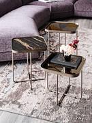 Benny square coffee table set with bronze frame and tops in Keramik Marmo Portoro Lucido and mirrored bronze glass