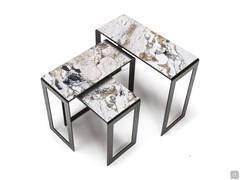 Set of 3 Kitano stone Keramik marble-effect Makalu side tables