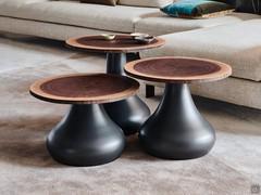 Coffee table with top formed from a section of Rio walnut trunk by Cattelan, graphite base