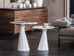 Peyote round coffee tables by Cattelan with Keramik stone top and polished white polypropylene frame