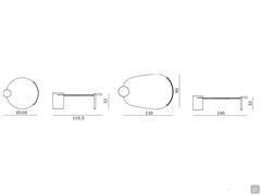 Diagrams and dimensions of the two Piece coffee table models: round and shaped