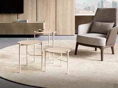 Dawson coffee tables - composition made with Ø 36 cm top tables in heights cm h.31, 41 and 51. Travertine matt ceramic top and ivory frame