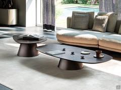 Pair of Adrian Wood coffee tables in burnt oak, sizes small cm 90 and large cm 180