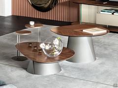 Adrian Wood coffee tables with Canaletto walnut top combined with titanium-embossed metal base