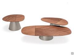 Adrian Wood coffee table - set of 3 models cm 90, 118, 180 in heights cm 48, 38 and 28 respectively - top in canaletto walnut and base in titanium embossed metal. Can be used on the side or in front of the sofa