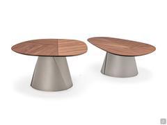 Pair of Adrian Wood coffee tables in canaletto walnut with titanium-embossed metal base