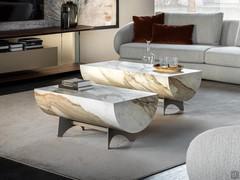 Caesar sculpturally shaped ceramic coffee table by Cattelan. Refined design that pays homage to the history of architecture, recreating a semi-column that can be placed in your living room