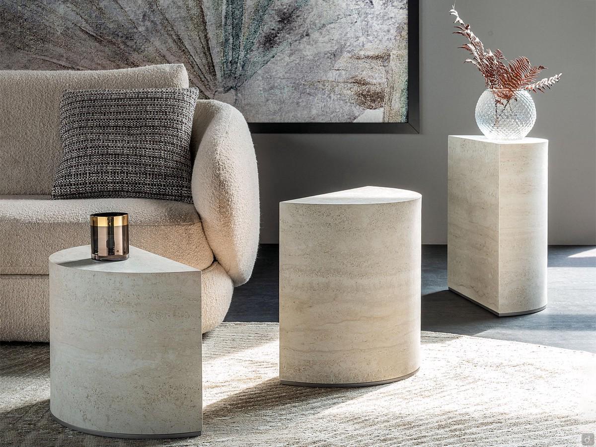 Domingo design coffee table set by Cattelan - stone finish Keramik KM21 Colosseo in heights respectively from left to right cm h.35 / 45 / 55