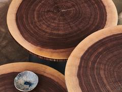 Detail of the plane carved from the walnut trunk. Growth rings on the 'cross section' with circular development are clearly visible