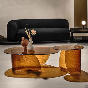 Lens tinted glass coffee table