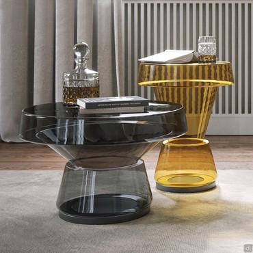 Itaca clear blown glass geometric coffee table