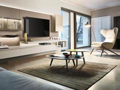 Pair of Colorado lacquered round coffee tables in Ø60 and Ø90 cm sizes in a sofa-front composition