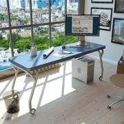 Almond customizable computer linear desk - top with rounded edges D18 with Diapason base on casters