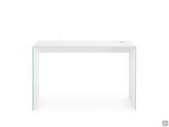 Frontal view of the white lacquered glass desk