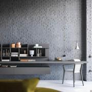 Plan wall-mounted desk offers a practical surface to work on