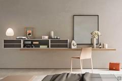 Hemp fashion wood finish for the Plan hanging desk with shelf.