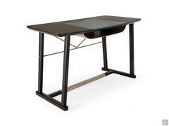 Saul writing desk in Black Oak wood with a rear structure, footrest and document holder in the Beige finish of metal