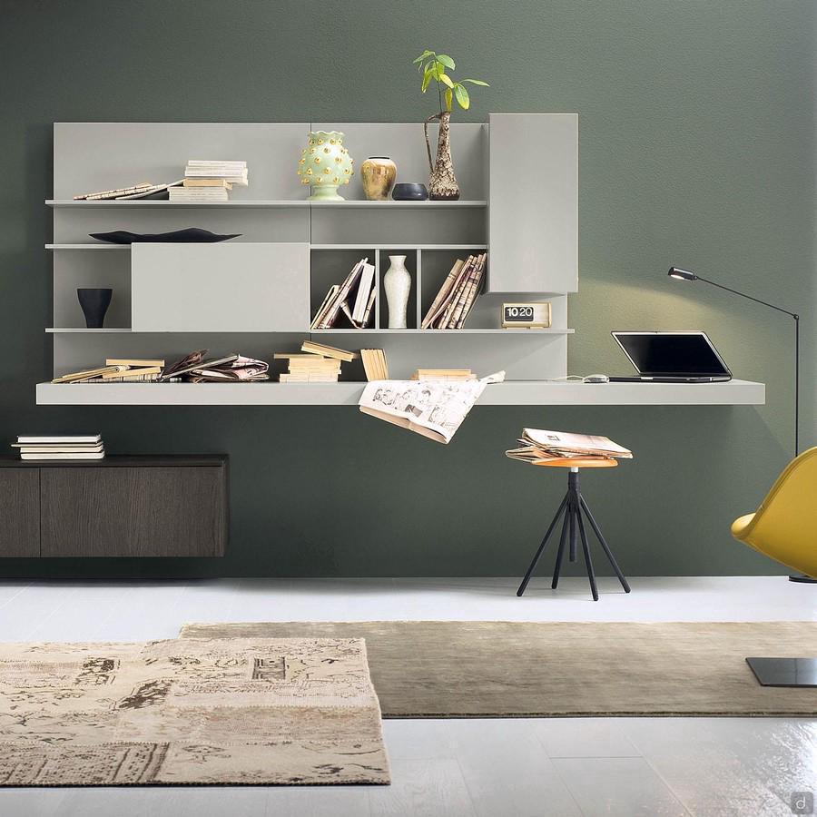 Plan wall-mounted desk composed of a single big shelf