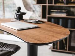 Detail of the shaped top in canaletto walnut wood essence